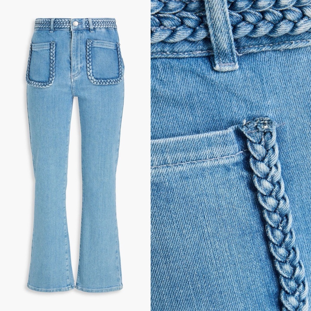 Maje Braided High Rise Bootcut Jeans Light Wash Denim Womens 36 4 EUC $325 - Picture 2 of 14